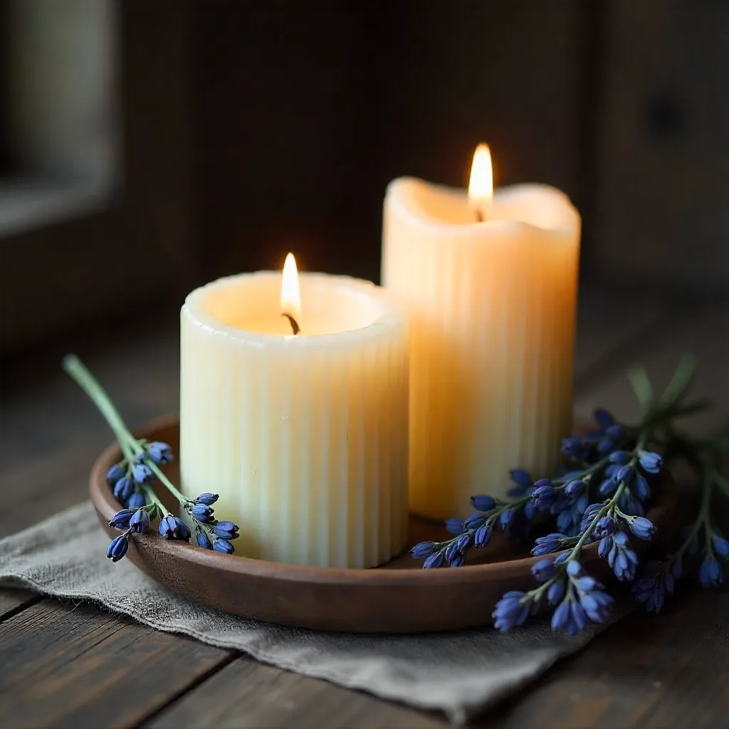 Group of artisanal candles with natural textures