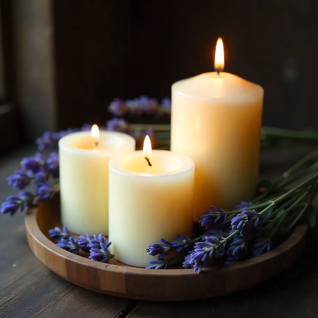 Candles creating peaceful ambiance in natural setting