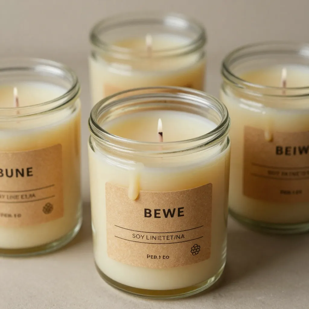 Vanilla scented soy wax candle in elegant container