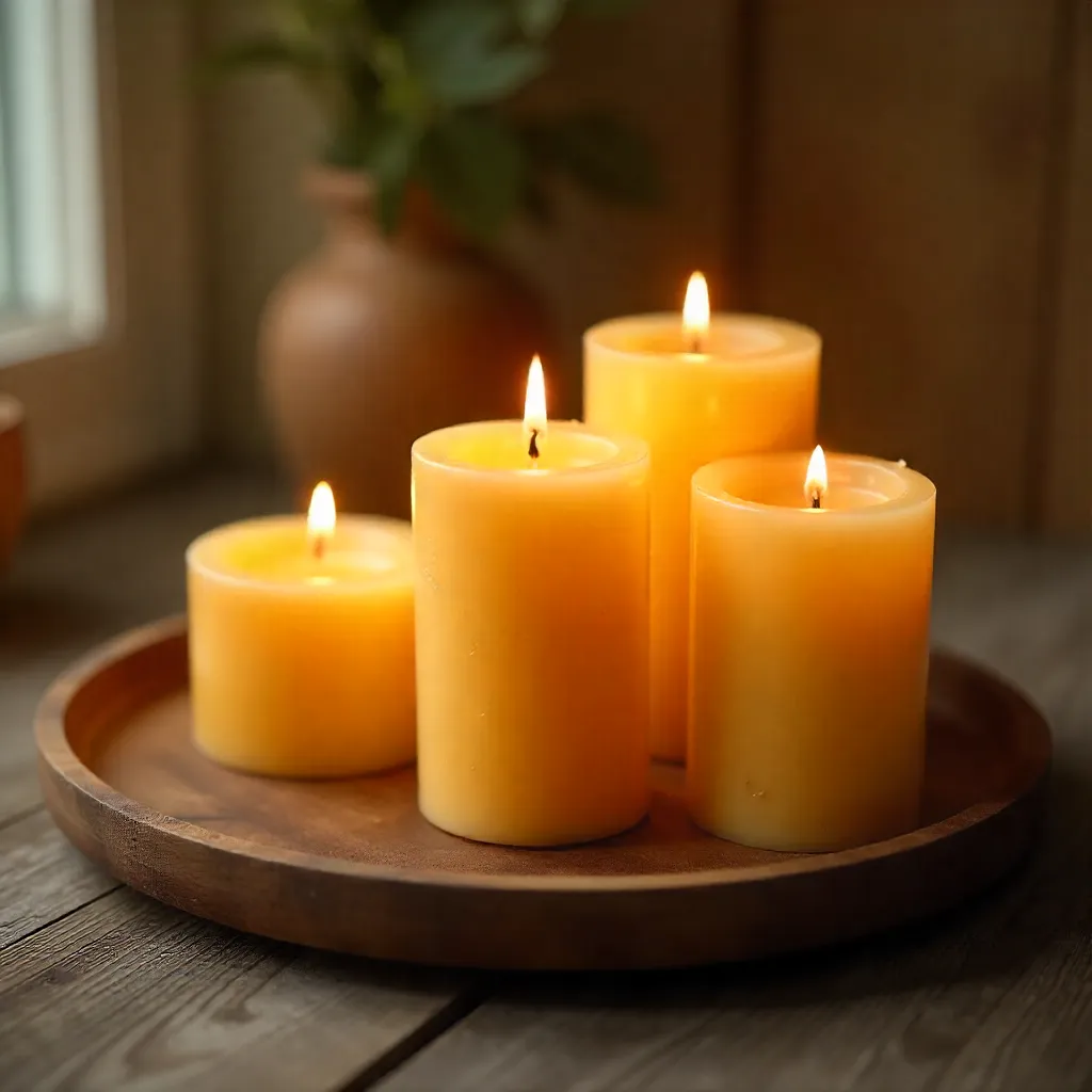 Lavender scented beeswax candle with natural texture